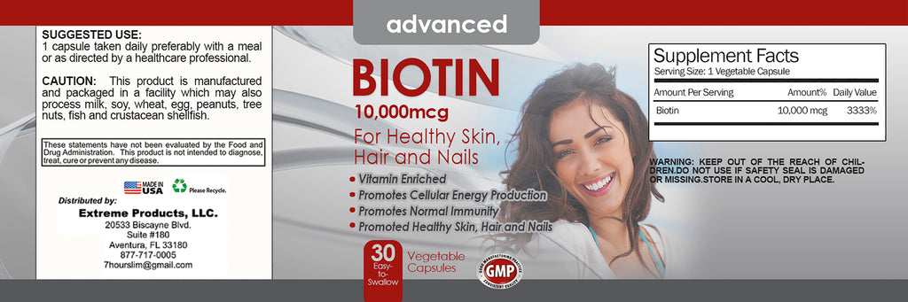 Biotin 10,000mcg for skin, hair and nails (30 veggie ca...